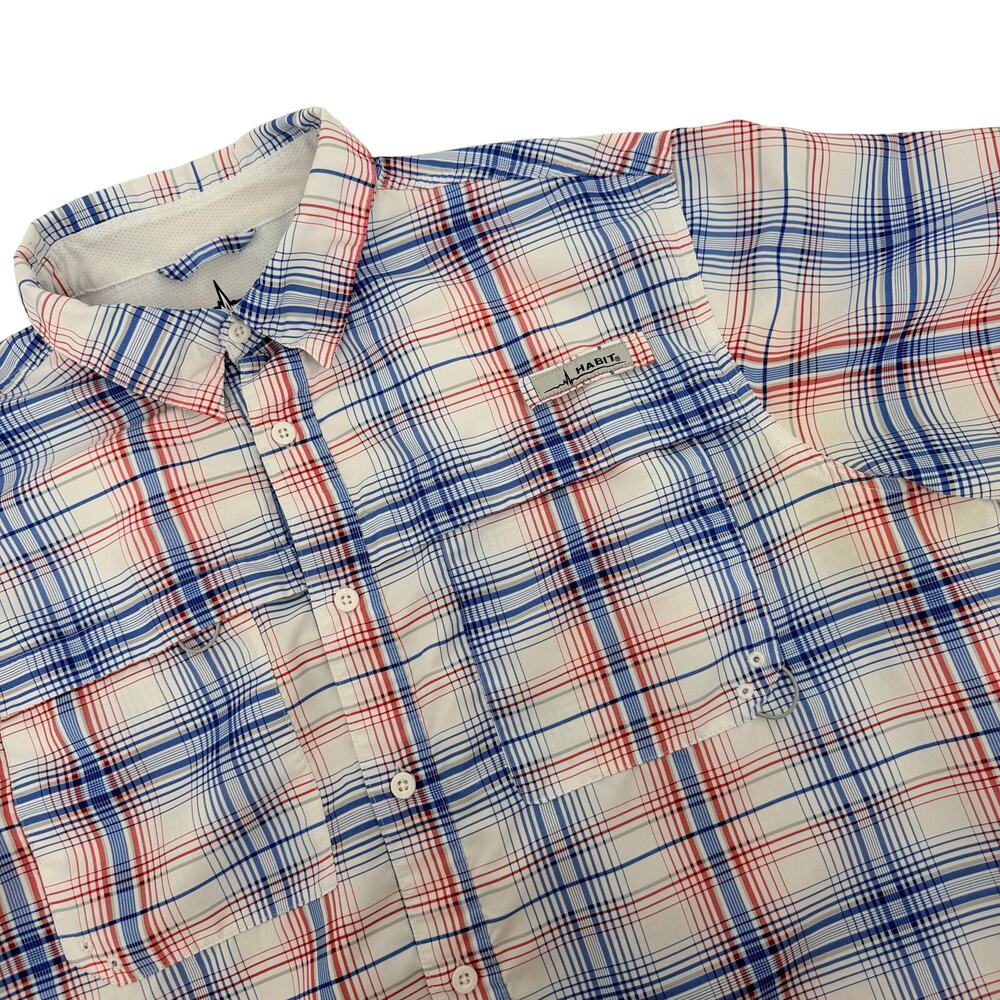 Habit Mens Fishing Shirt Size XL Blue Plaid UPF 40 Vented Boating River Outdoor